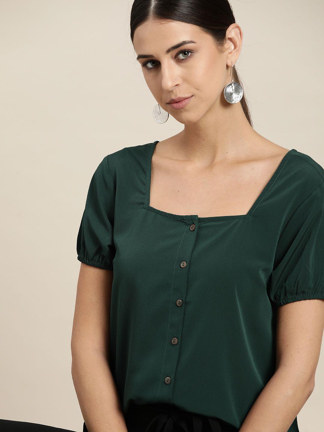 her by invictus green solid puff sleeves top