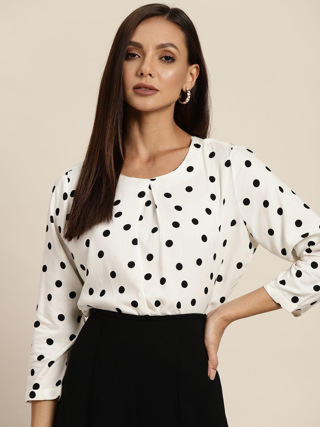 her by invictus off white & black polka dot print top
