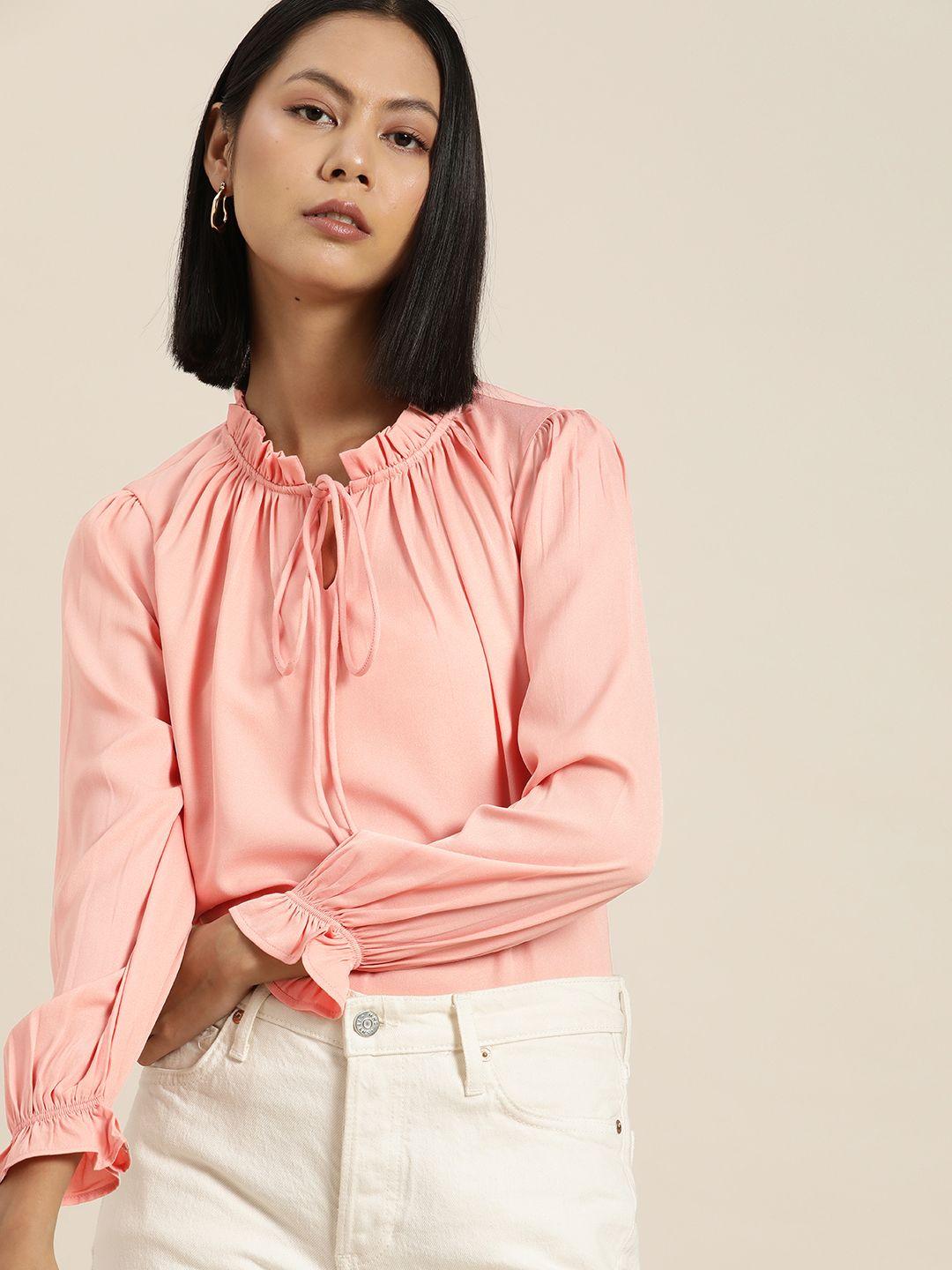 her by invictus puff sleeves tie-up neck top