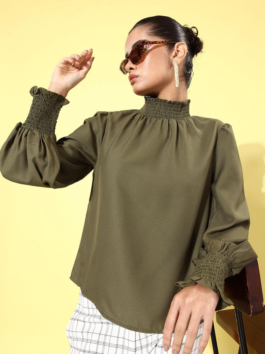 her by invictus solid high-neck bishop sleeves top