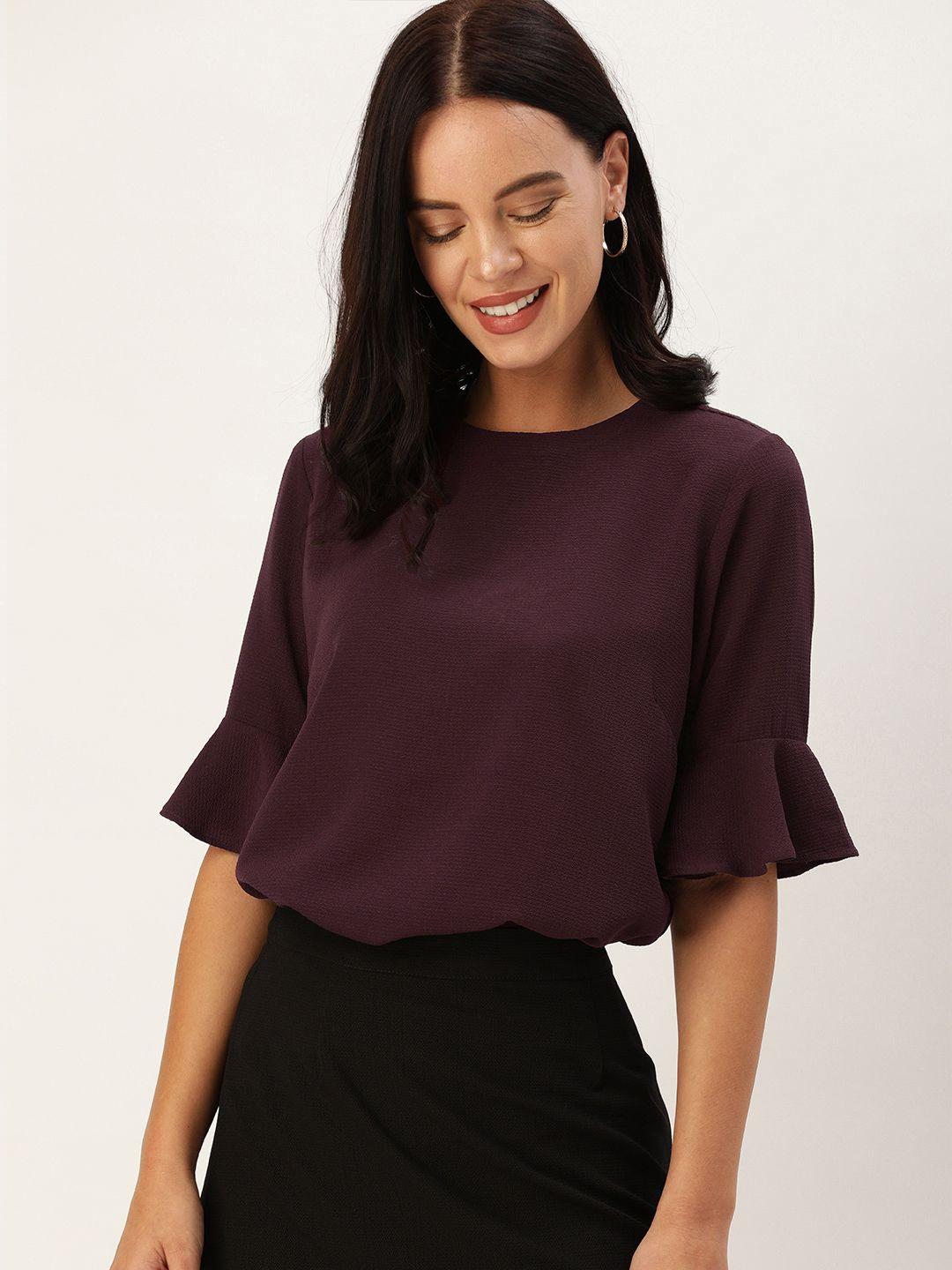 her by invictus women burgundy solid top with bell sleeves