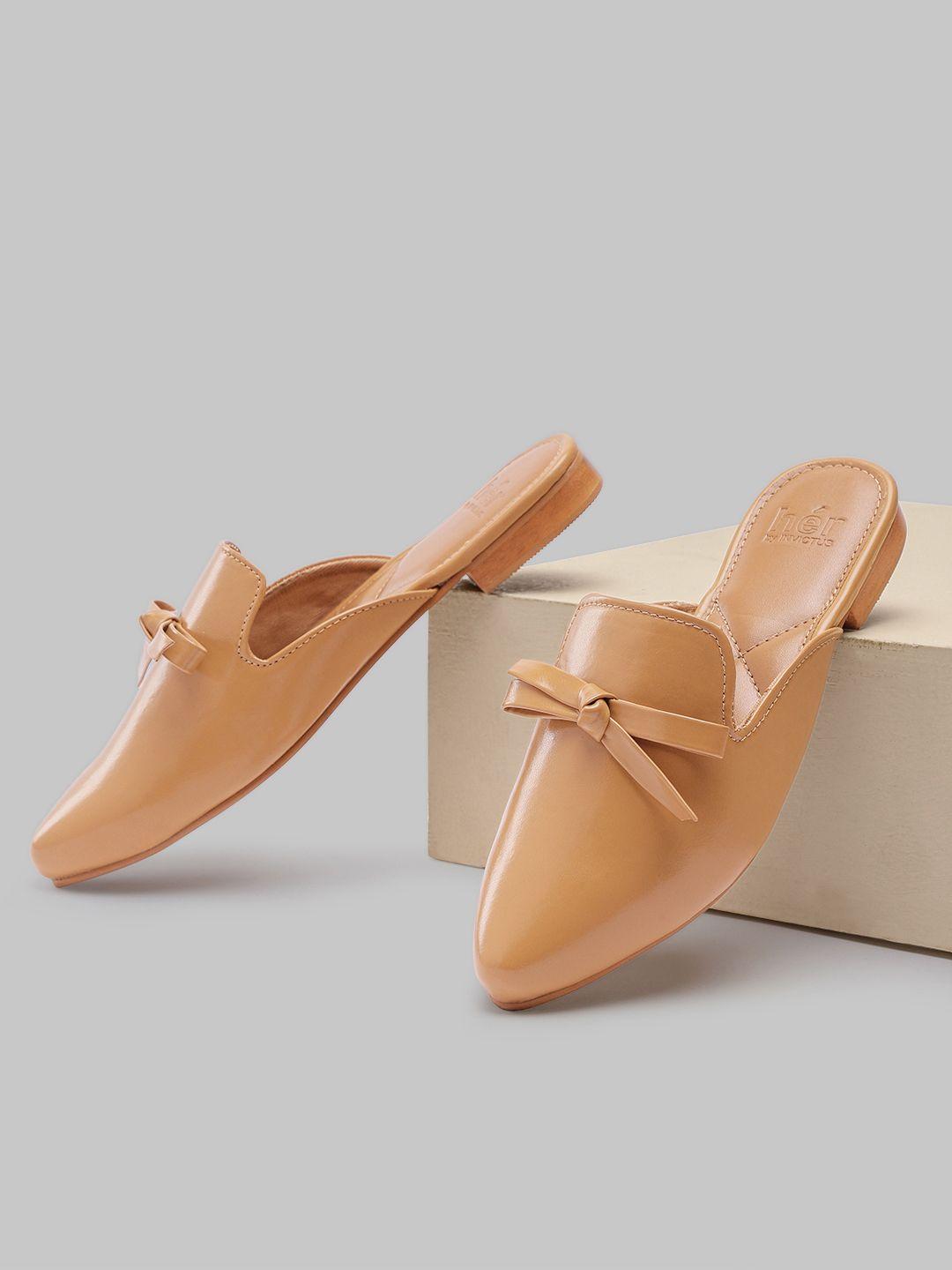 her by invictus women camel brown solid mules with bow detail