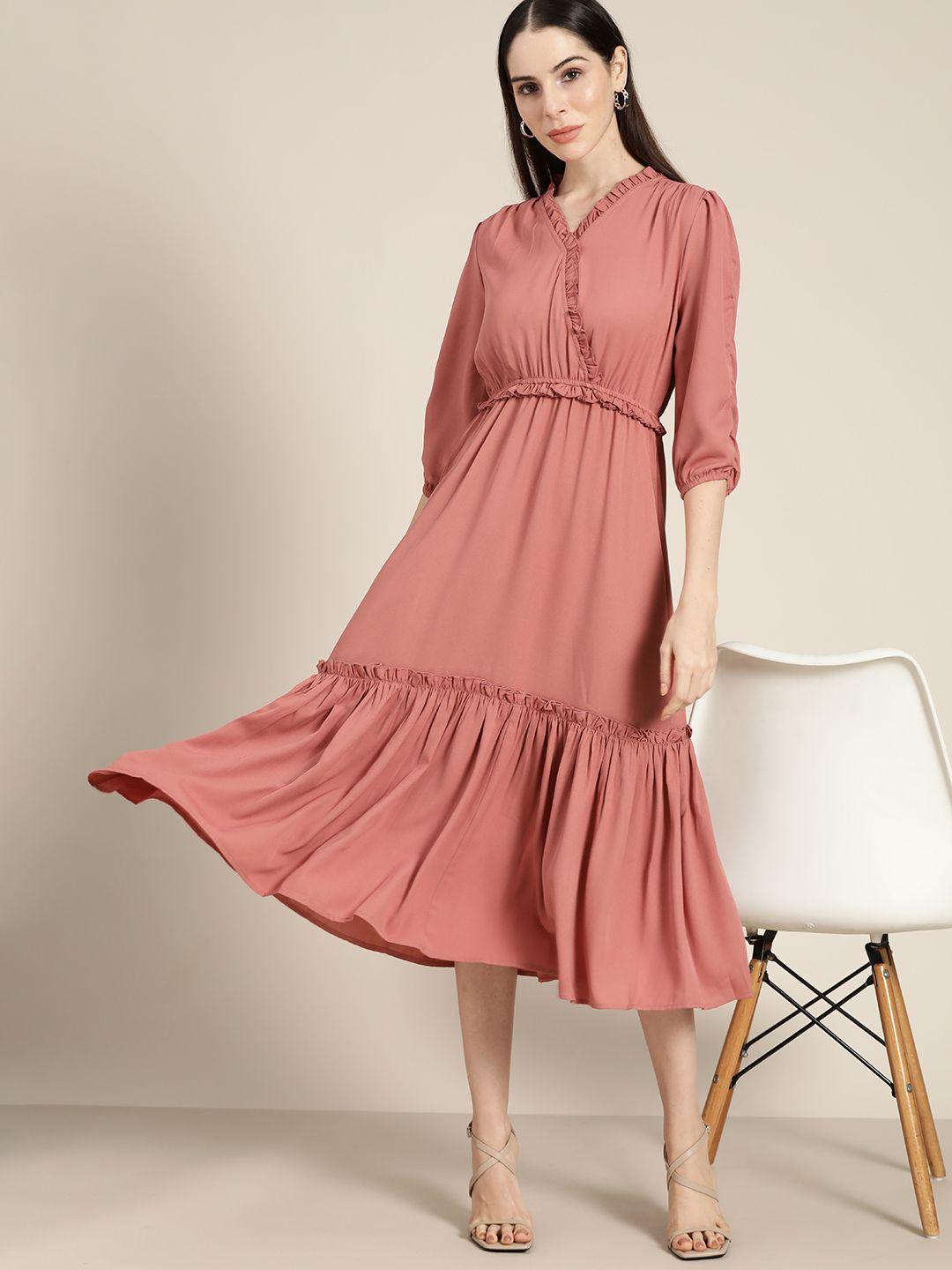 her by invictus women pink a-line midi tiered dress