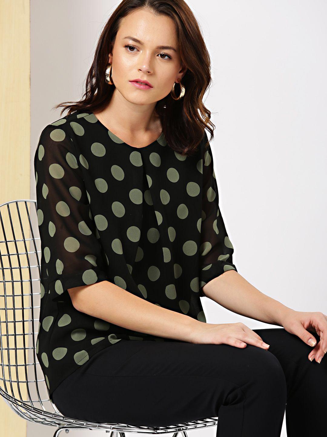 her by invictus black polka dots pleated top