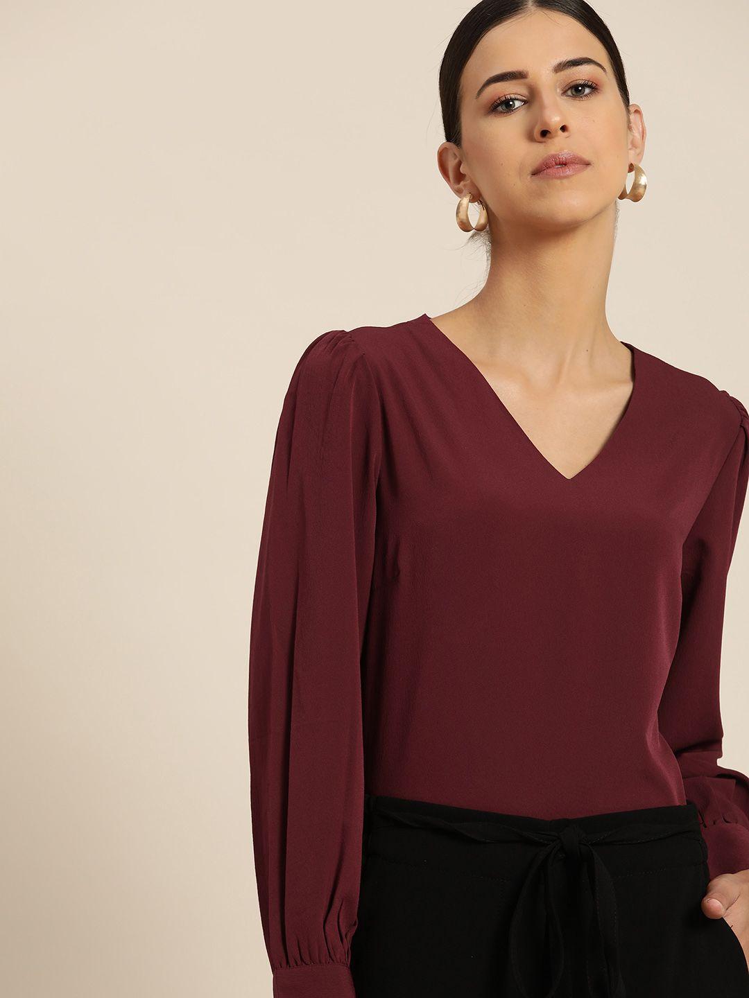 her by invictus burgundy cuffed sleeves top