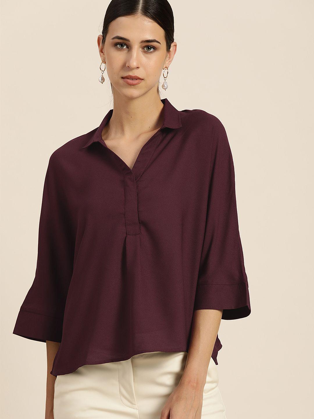 her by invictus burgundy solid shirt style top