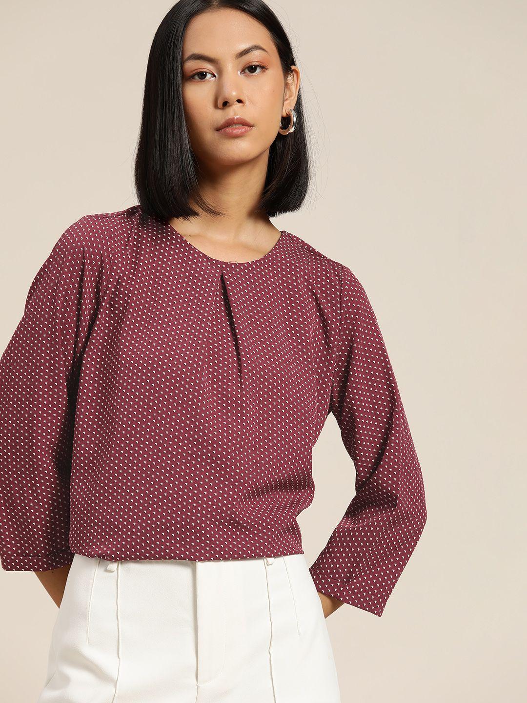 her by invictus maroon & white geometric print top