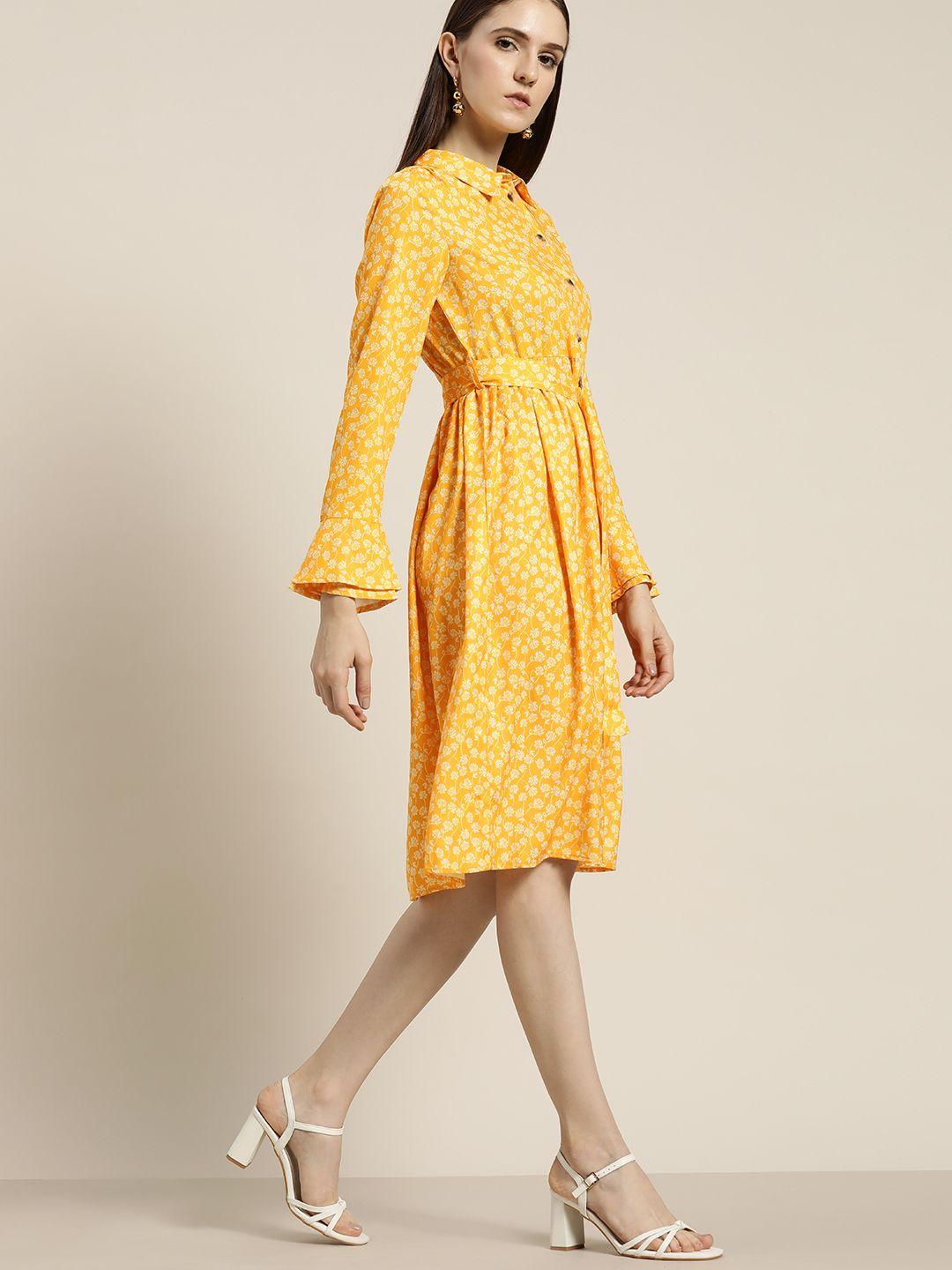 her by invictus mustard yellow & white floral shirt dress