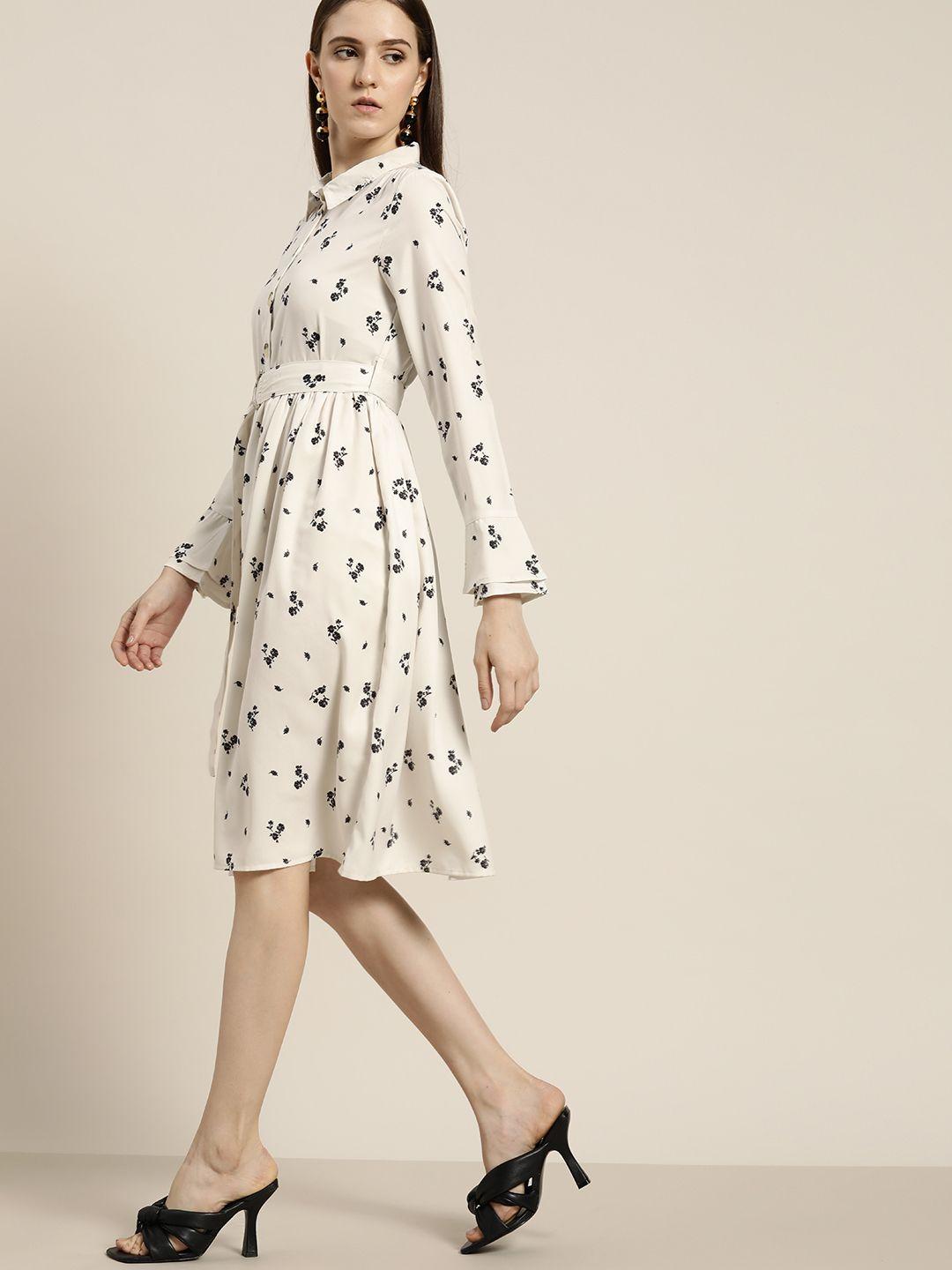 her by invictus off white & black floral shirt dress