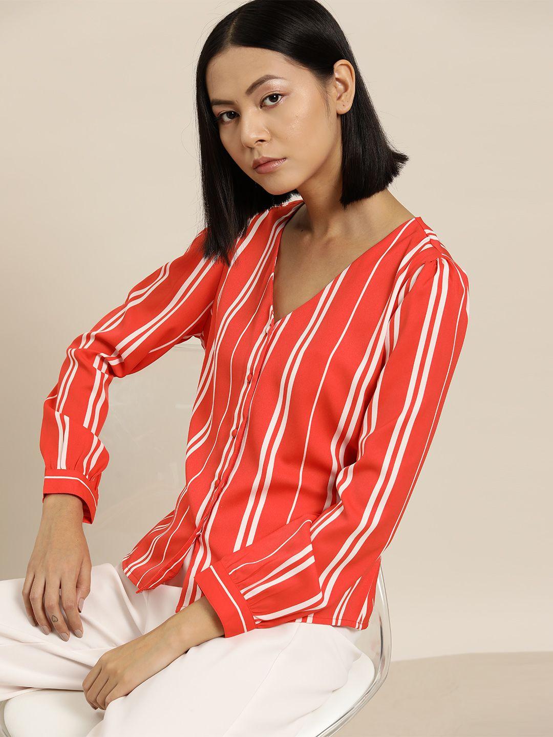 her by invictus orange & white striped shirt style top