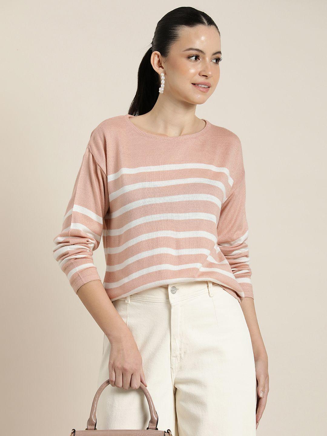 her by invictus peach-coloured & white striped top