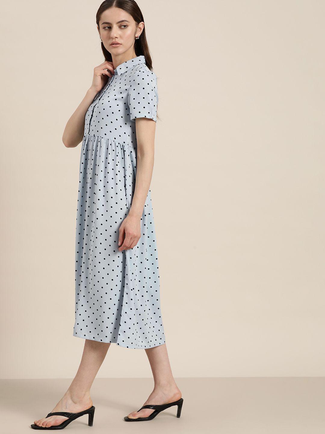 her by invictus polka dots print midi shirt dress