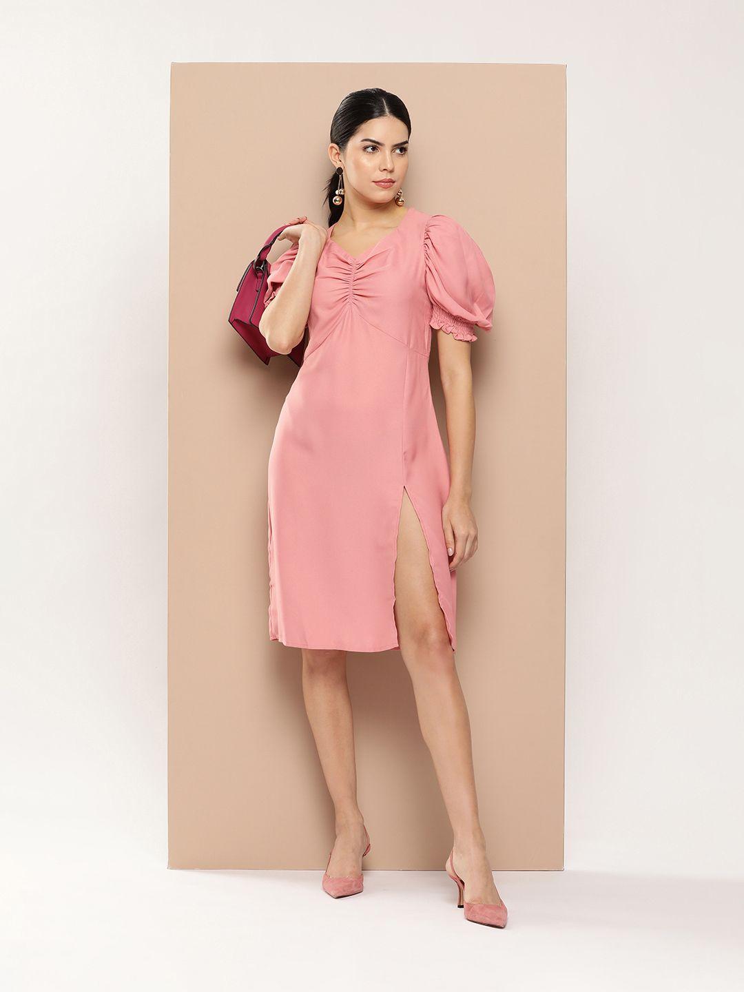 her by invictus puff sleeve a-line midi dress