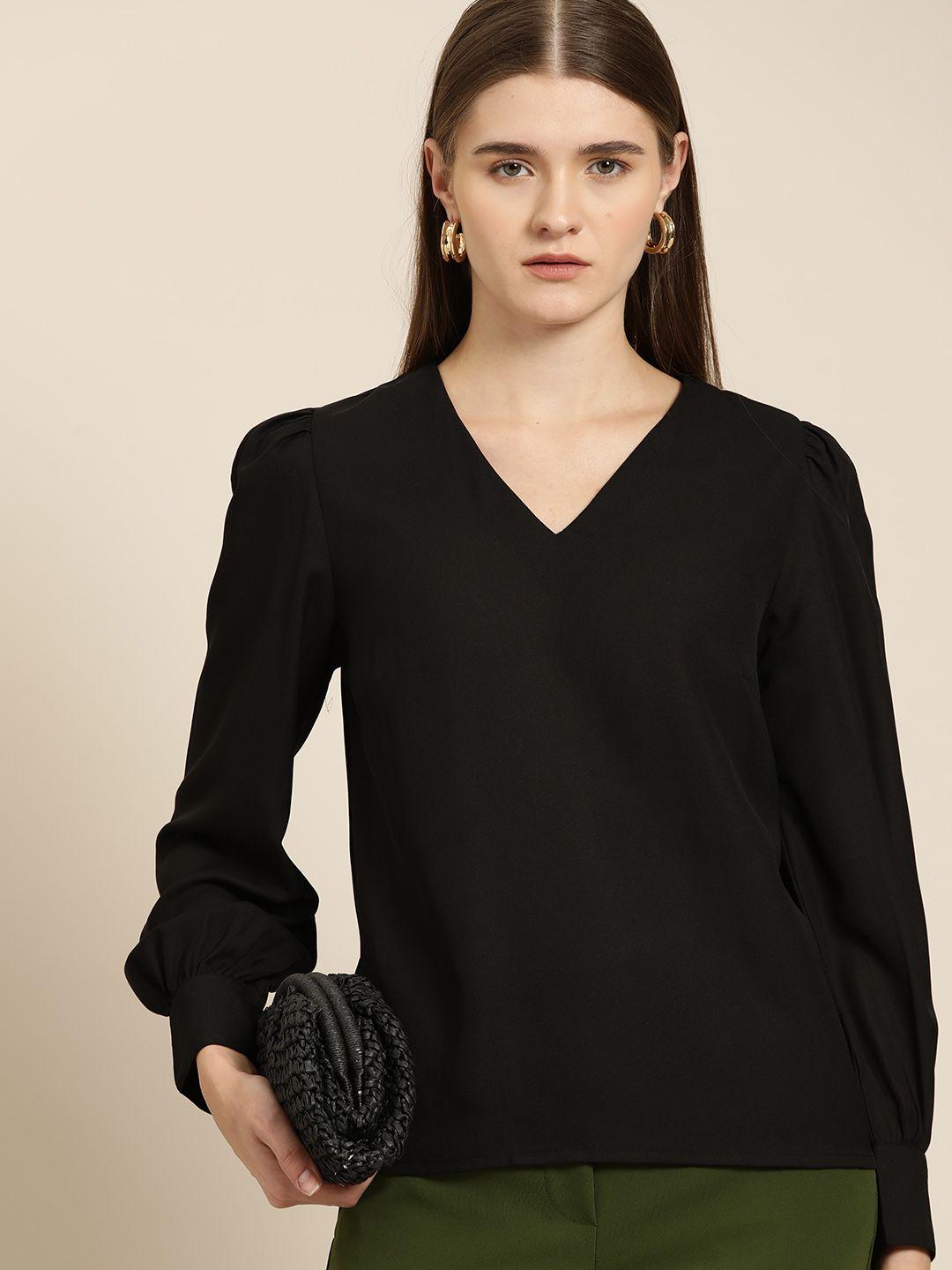 her by invictus puff-sleeves regular v-neck top