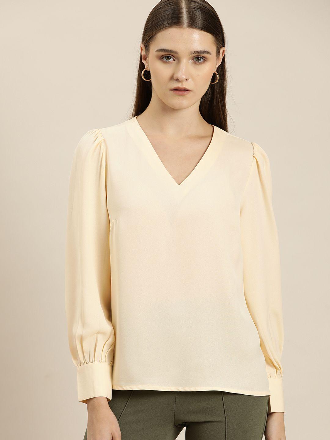 her by invictus puff-sleeves regular v-neck top