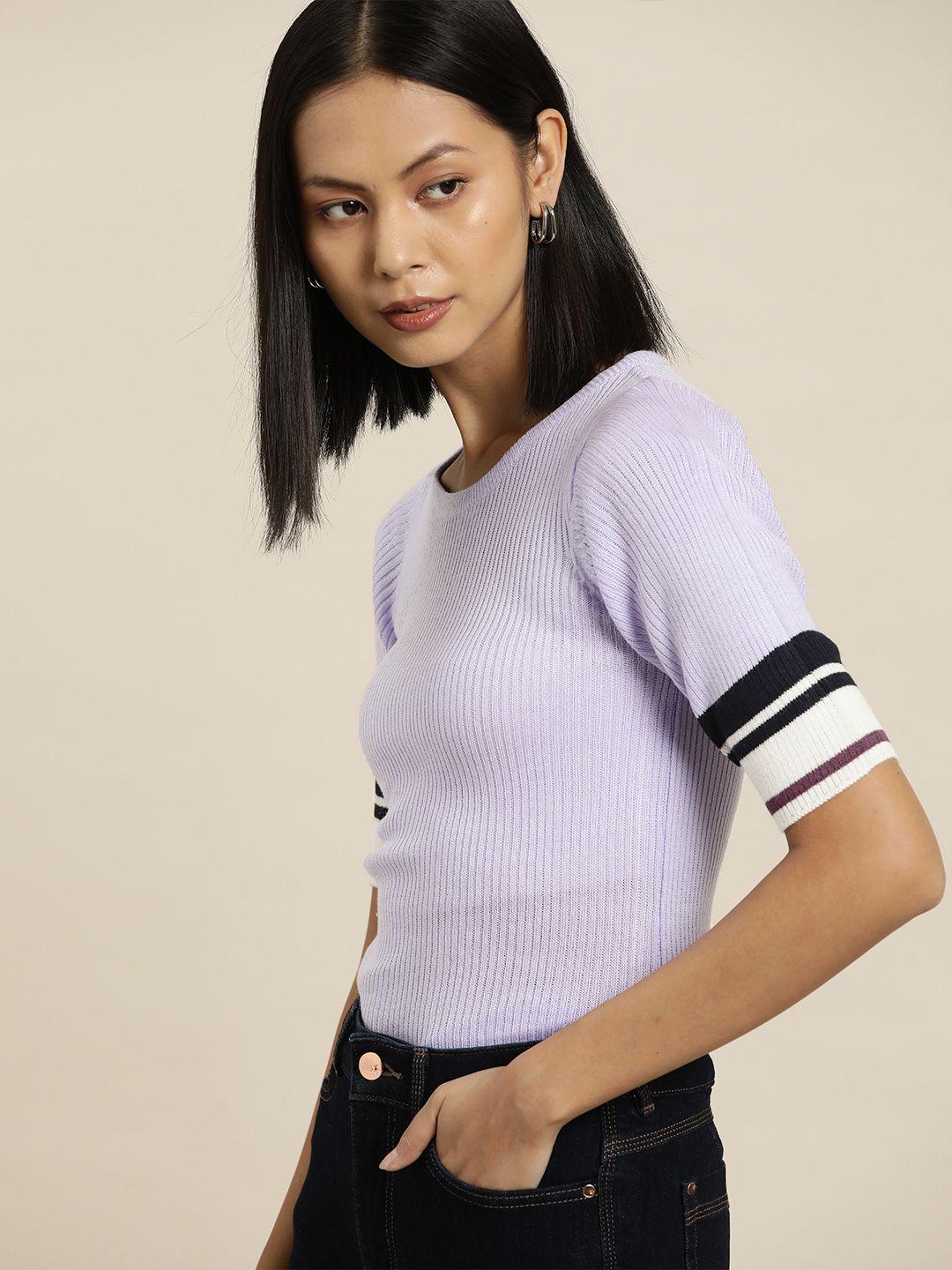 her by invictus pure acrylic knitted striped detail top