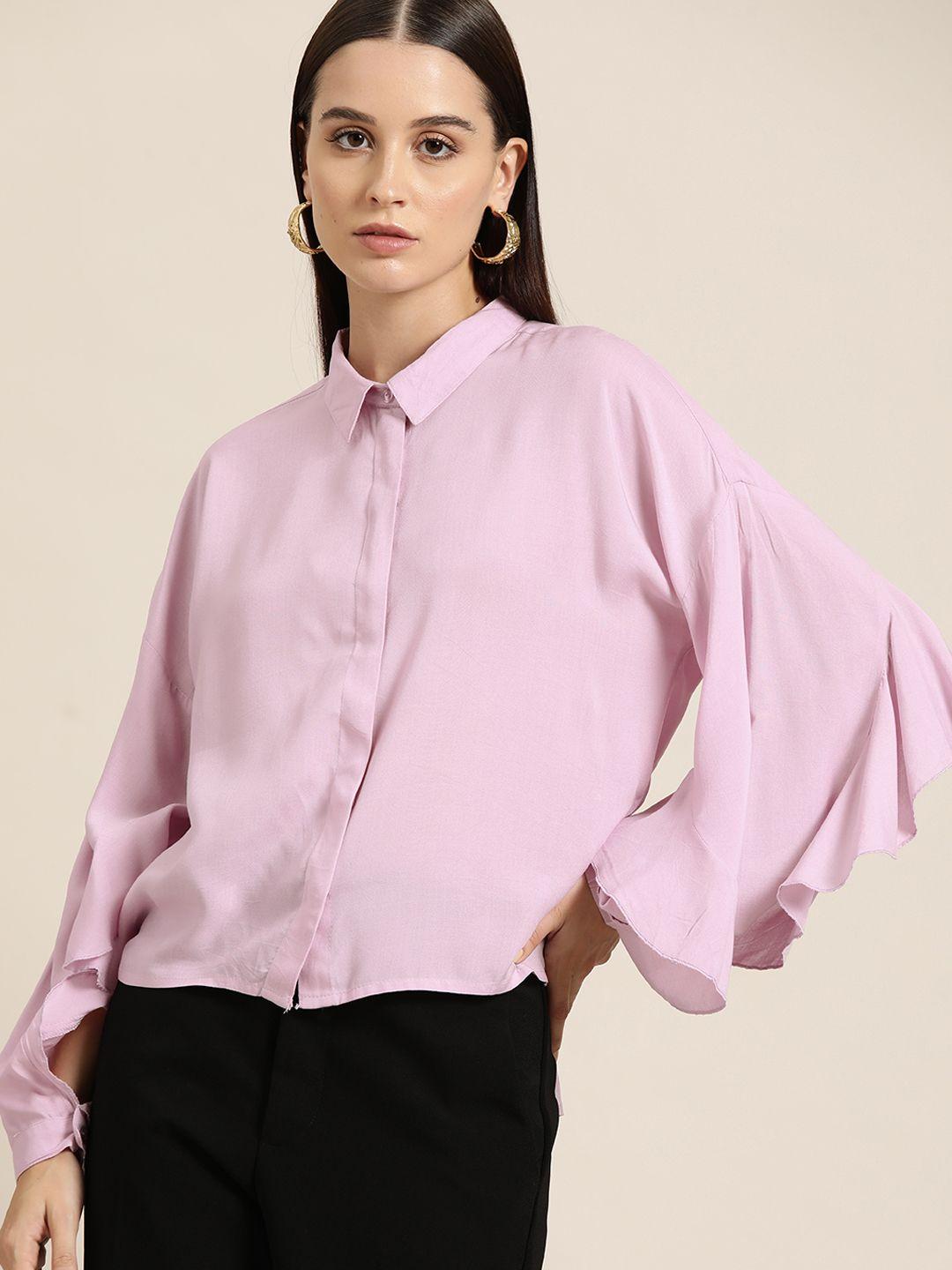 her by invictus slit flared drop-shoulder sleeves ruffles detail shirt