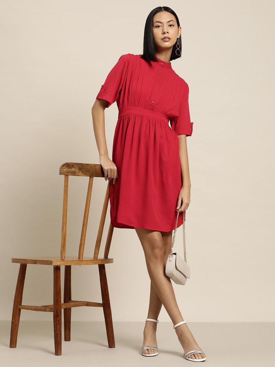her by invictus solid gathered detail a-line dress with elasticated waist