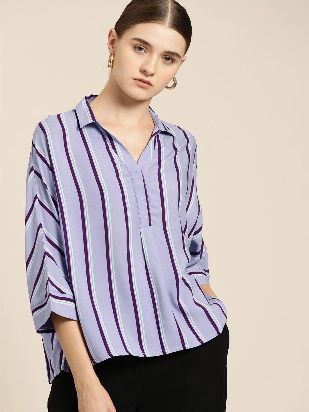 her by invictus striped extended sleeves shirt style top