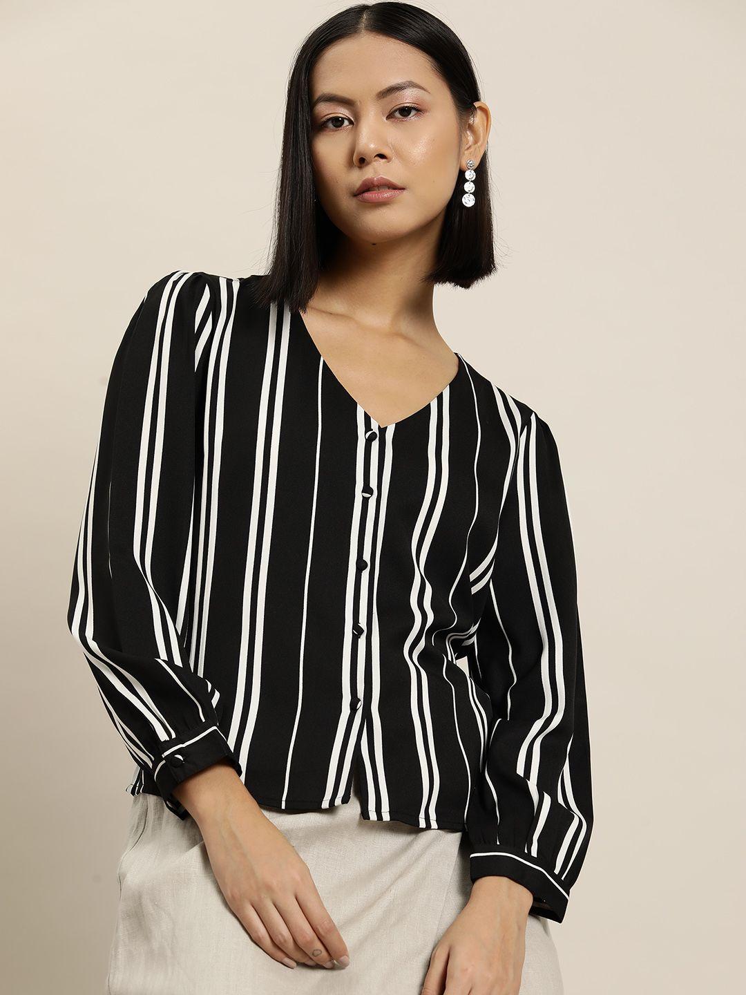 her by invictus striped monochrome shirt style top