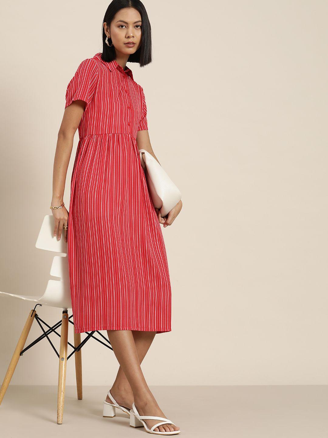 her by invictus striped shirt midi dress