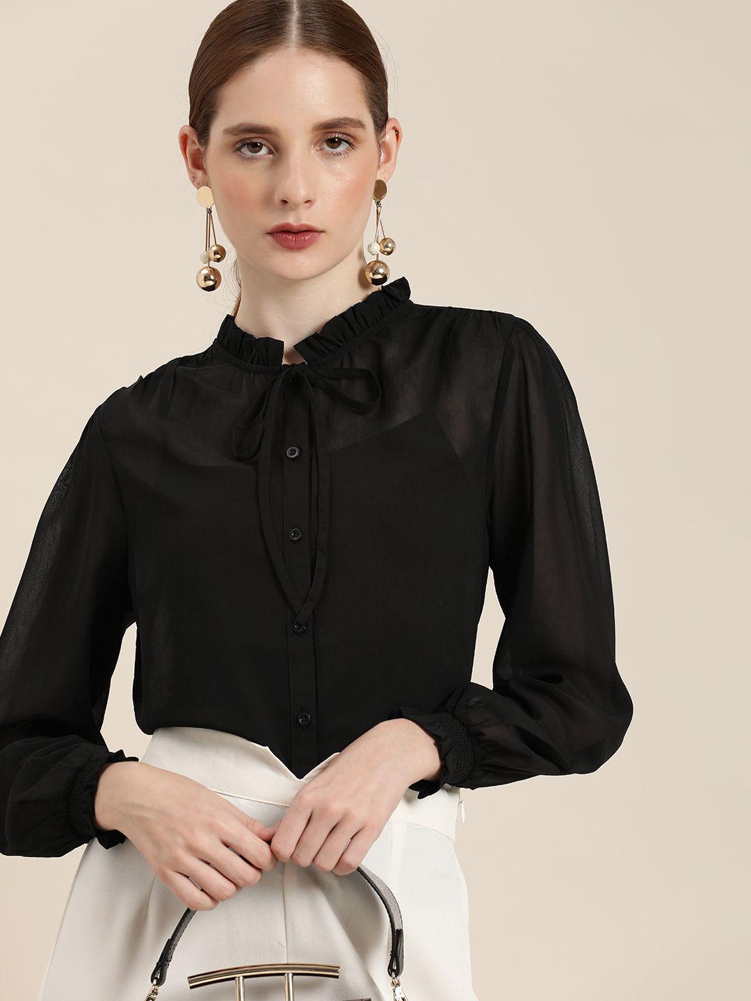 her by invictus tie-up neck puff sleeve shirt style top