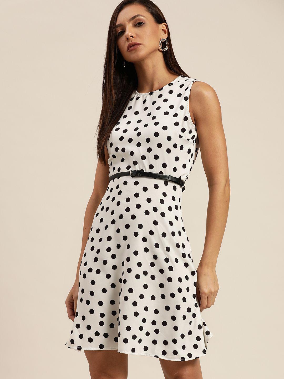 her by invictus white & black polka dot print a-line dress