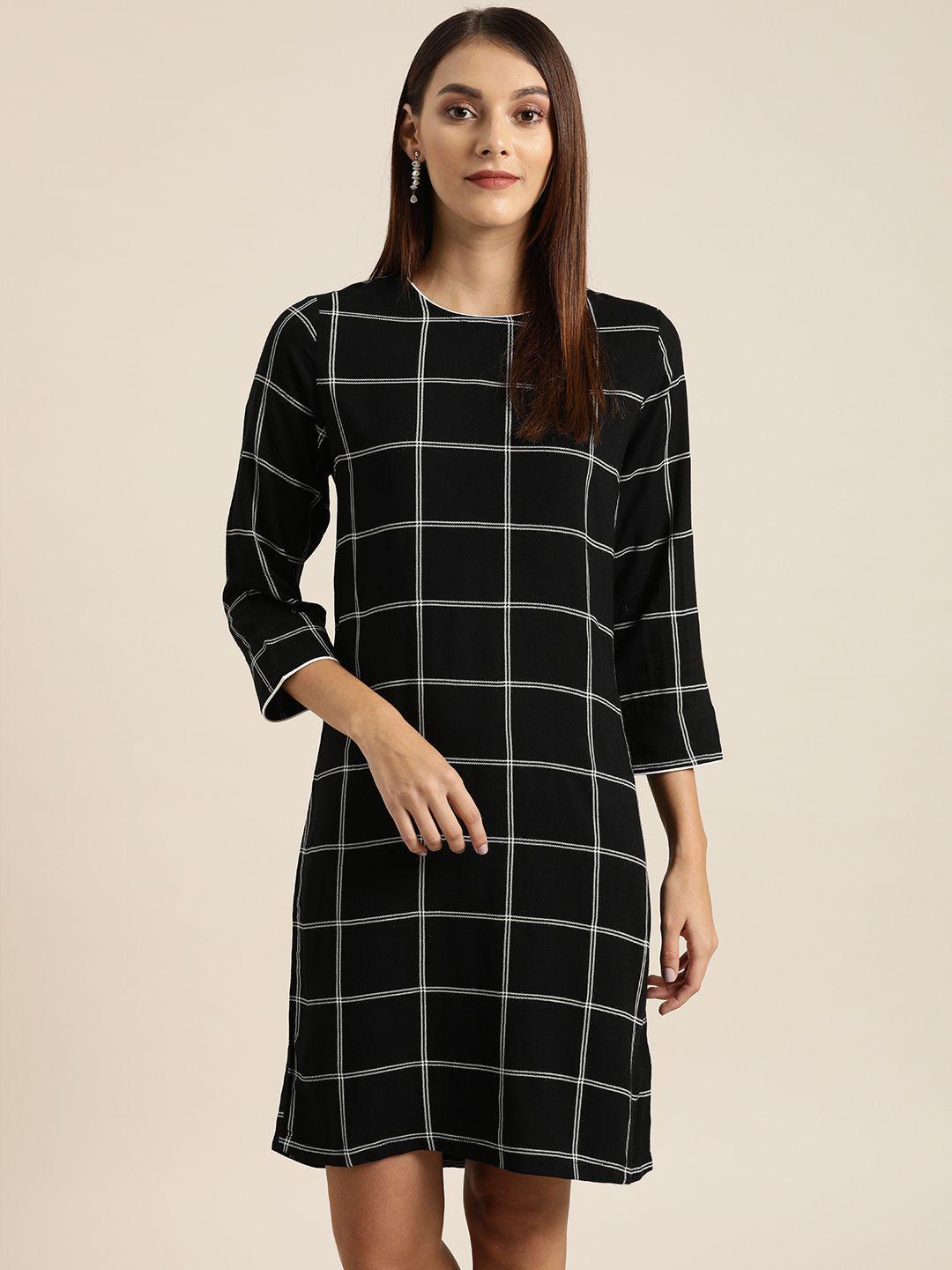 her by invictus women black & white checked a-line dress