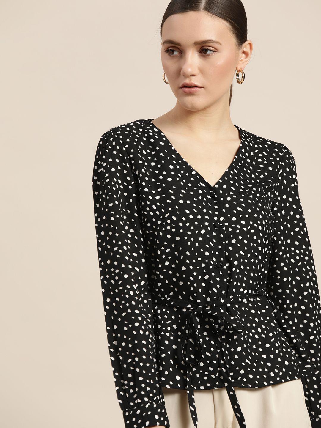 her by invictus women black & white printed casual shirt