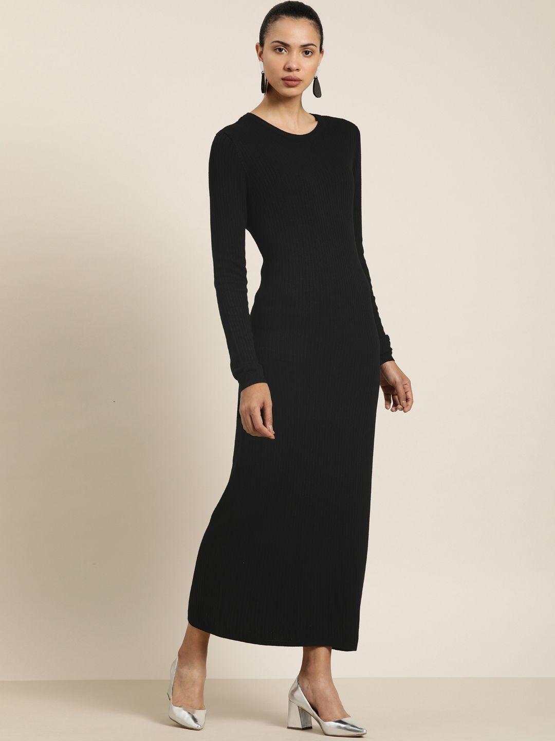 her by invictus women black solid ribbed maxi dress
