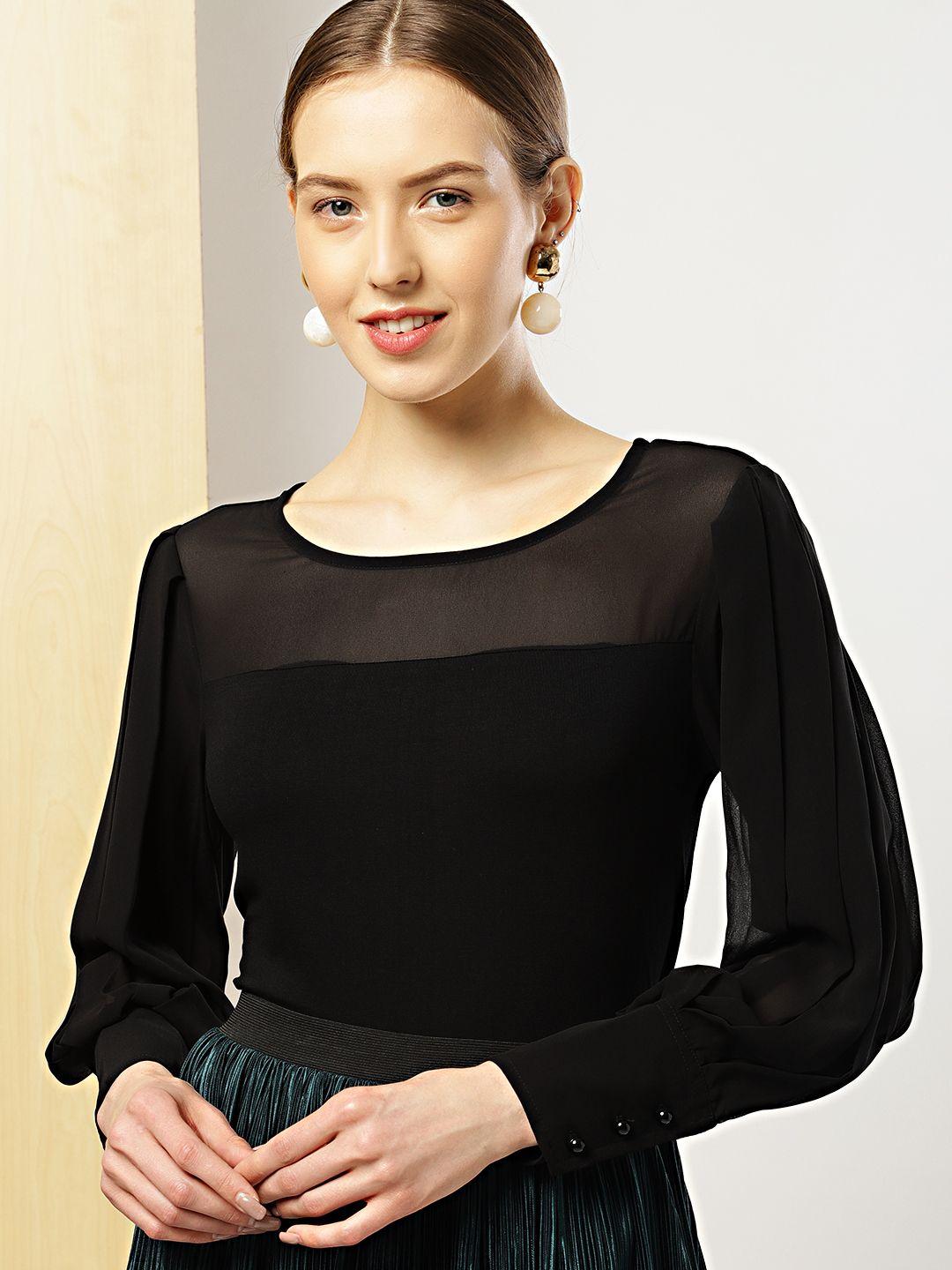 her by invictus women black solid semi-sheer top