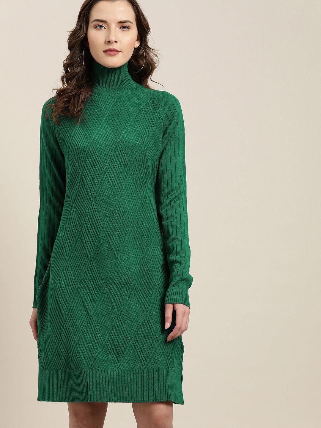 her by invictus women green self design jumper dress