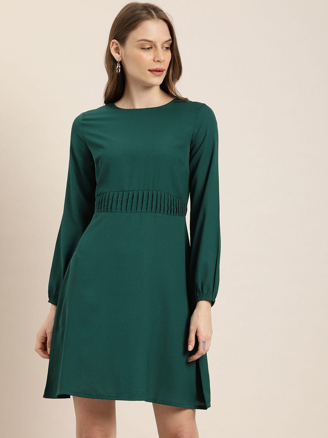 her by invictus women green solid a-line dress