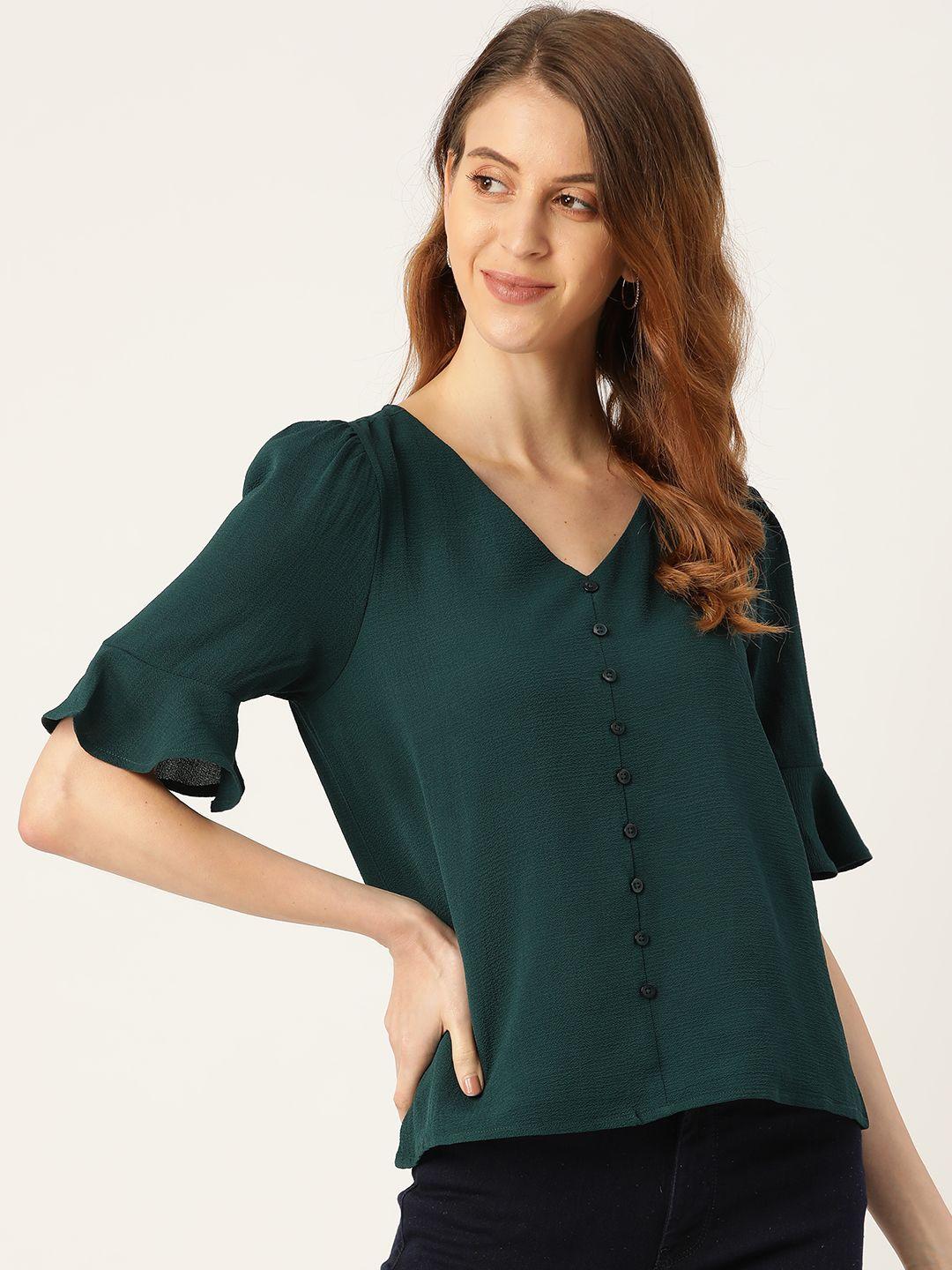 her by invictus women green solid bell sleeves top