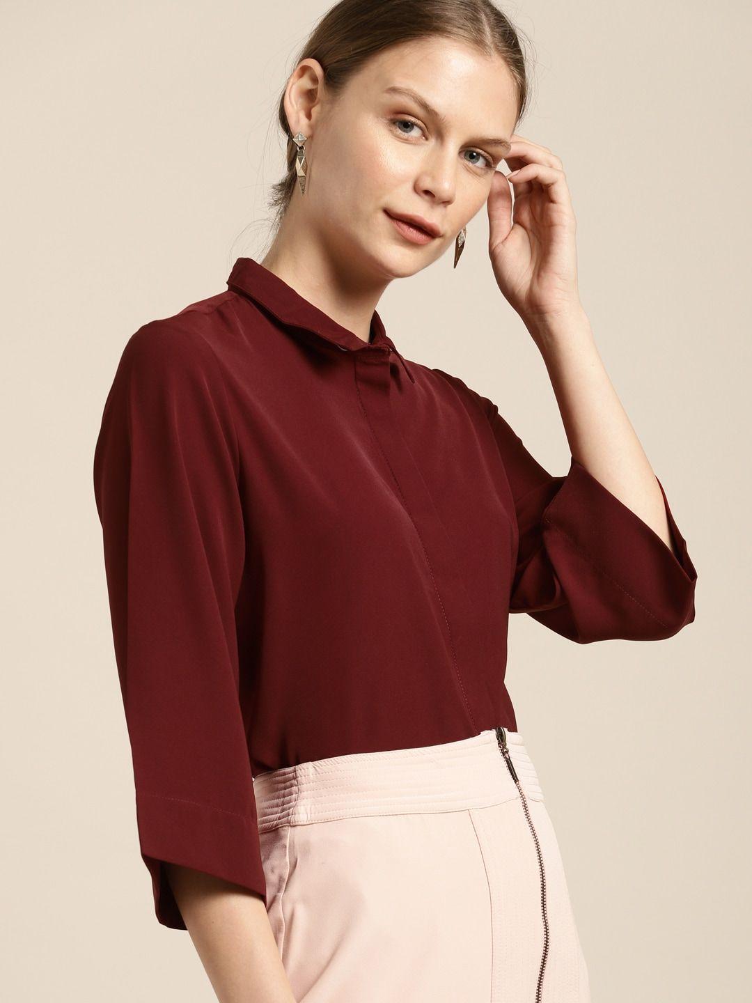 her by invictus women maroon smart casual shirt