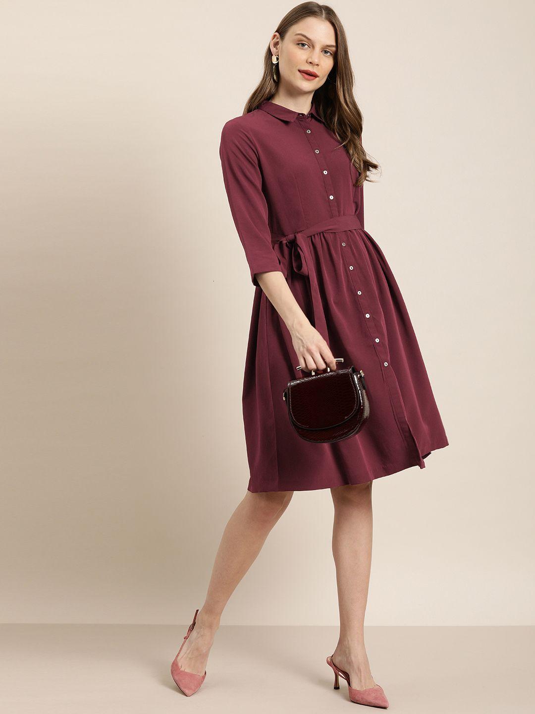 her by invictus women maroon solid shirt dress