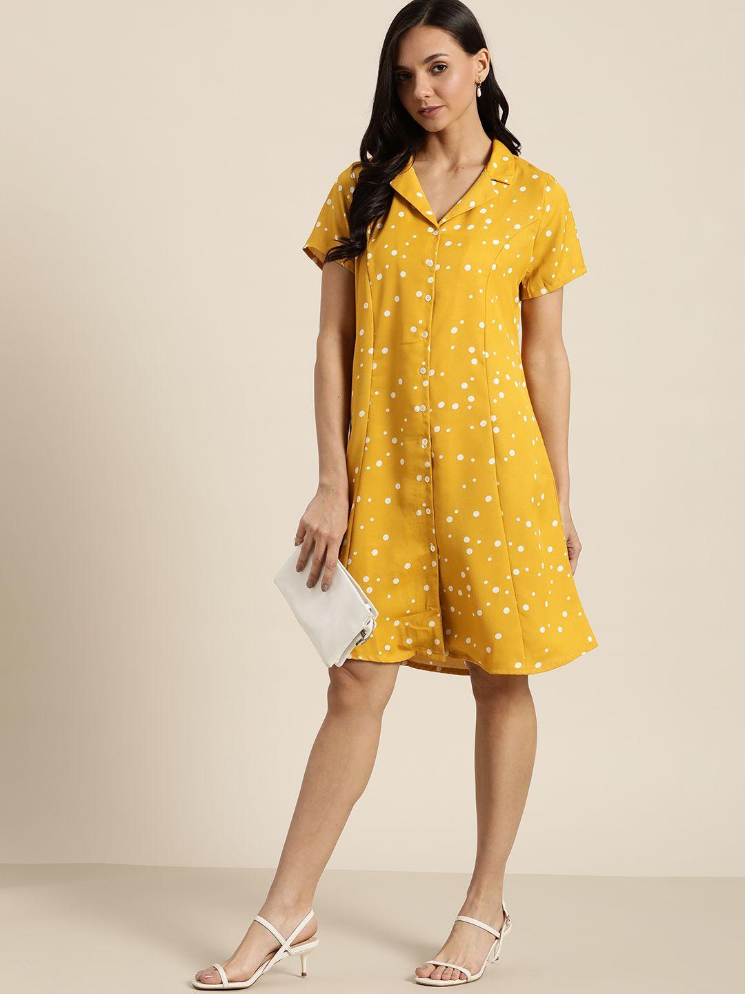 her by invictus women mustard yellow & white printed shirt dress