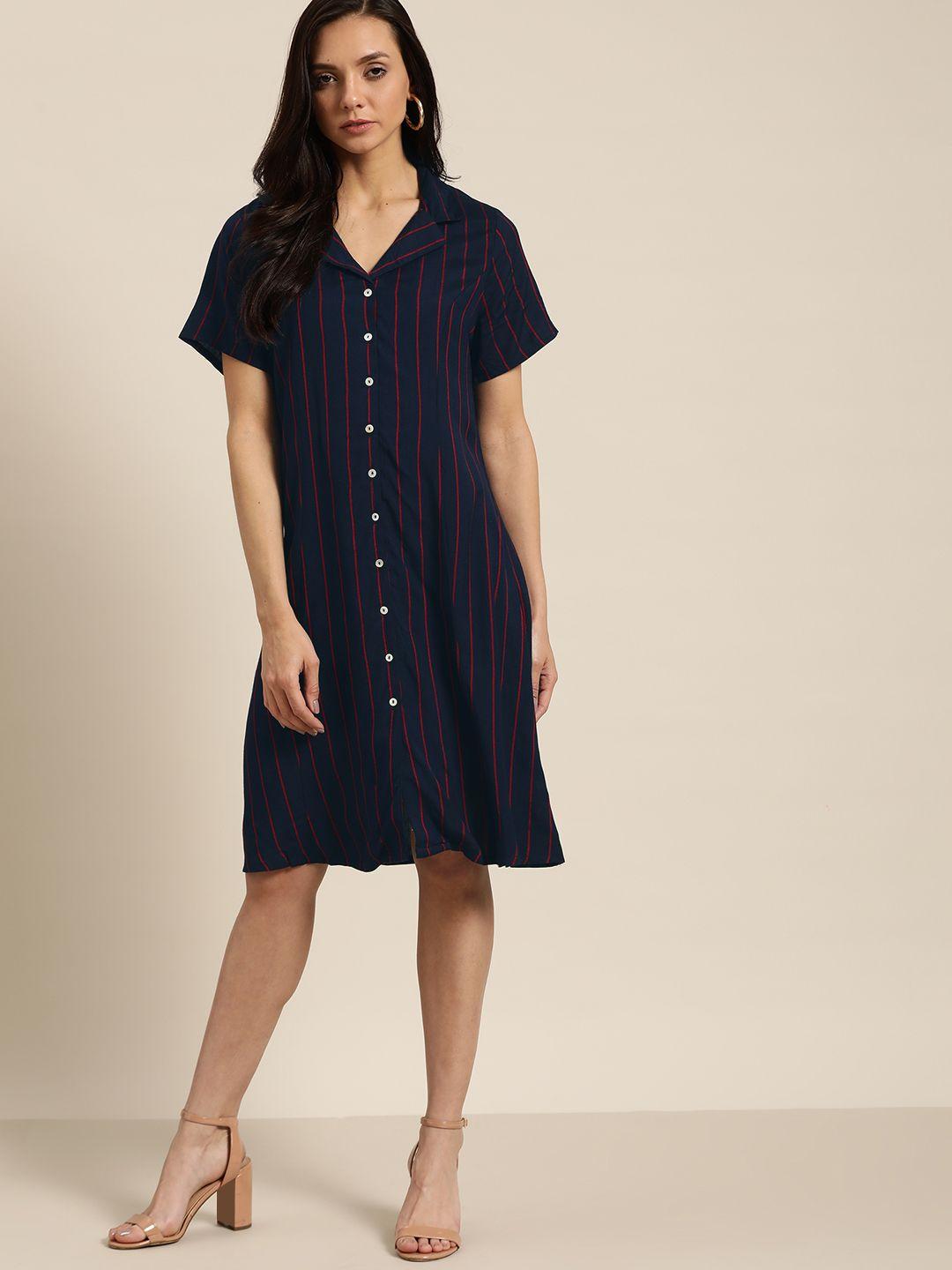her by invictus women navy & red striped shirt dress