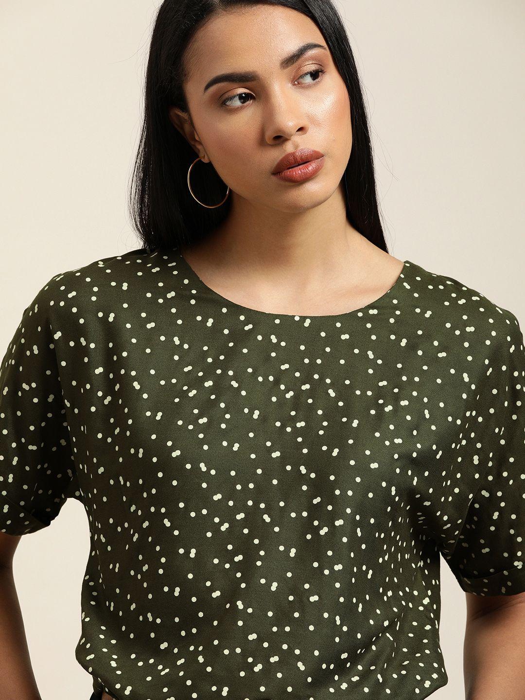 her by invictus women olive green & beige printed top