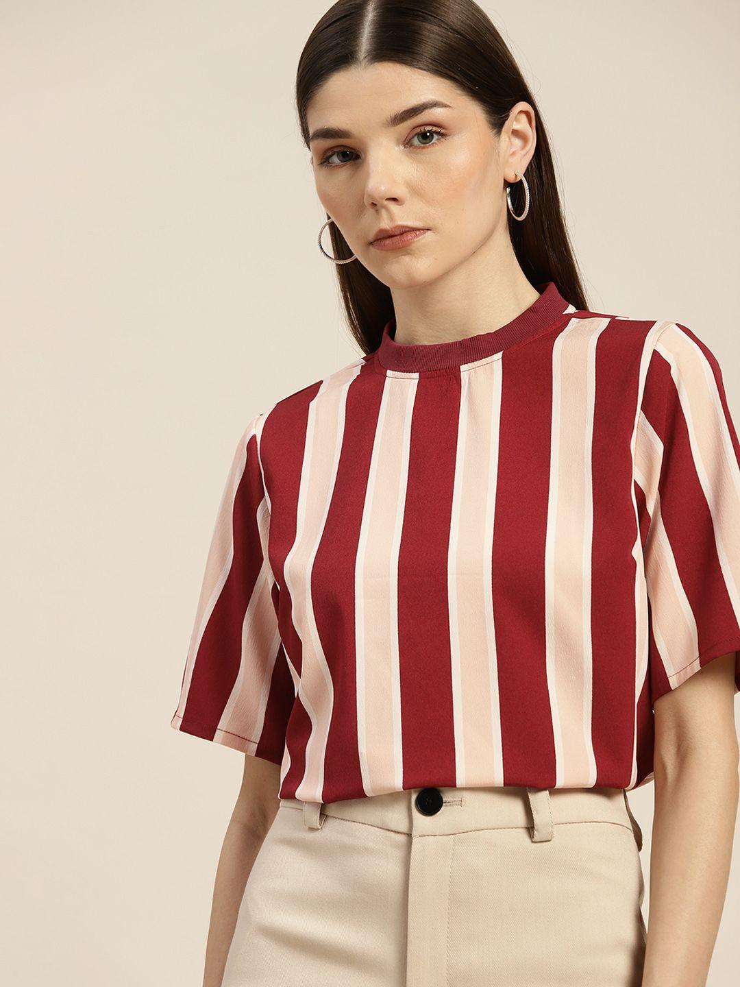 her by invictus women peach-coloured & maroon striped top