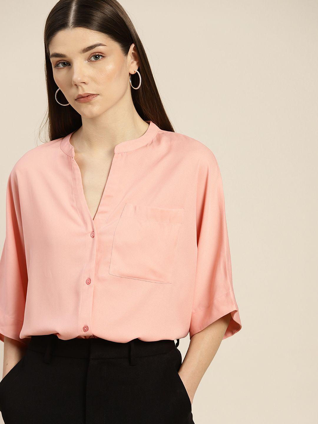 her by invictus women pink solid boxy fit casual shirt