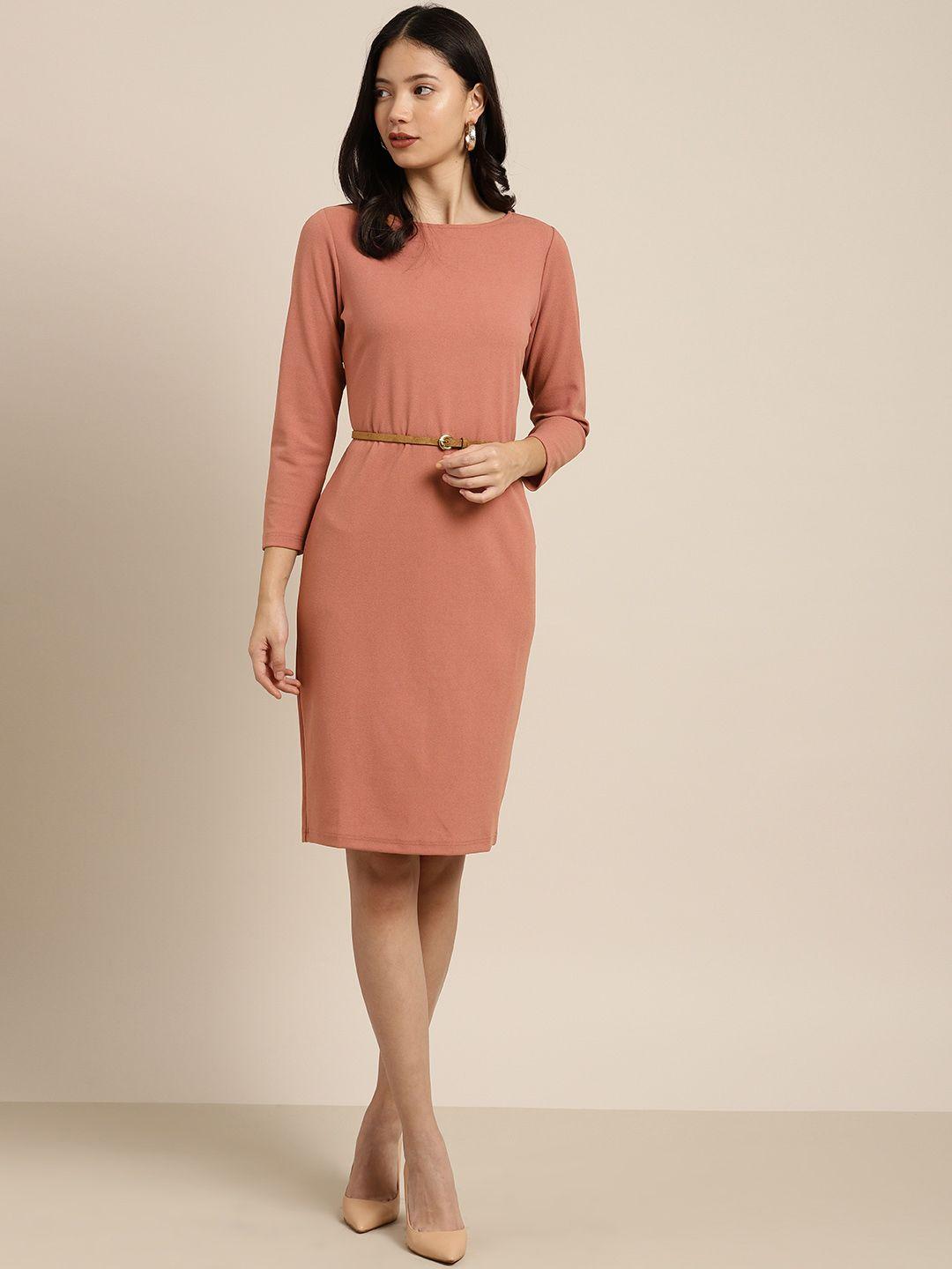 her by invictus women pink solid sheath dress