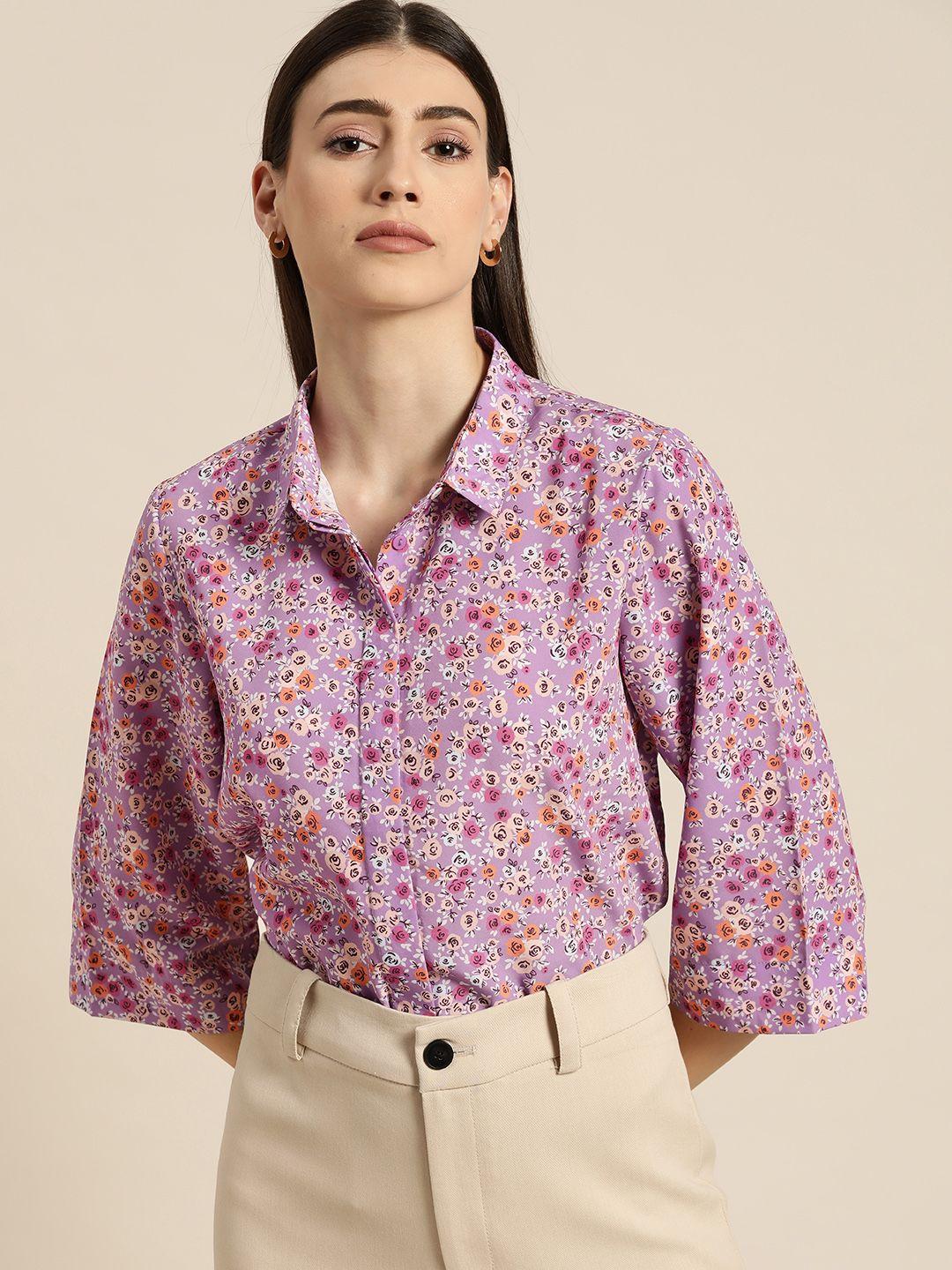 her by invictus women purple floral print casual shirt