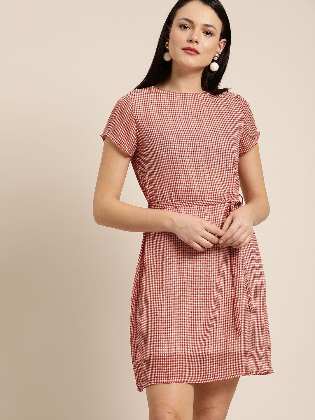 her by invictus women red checked sheath dress