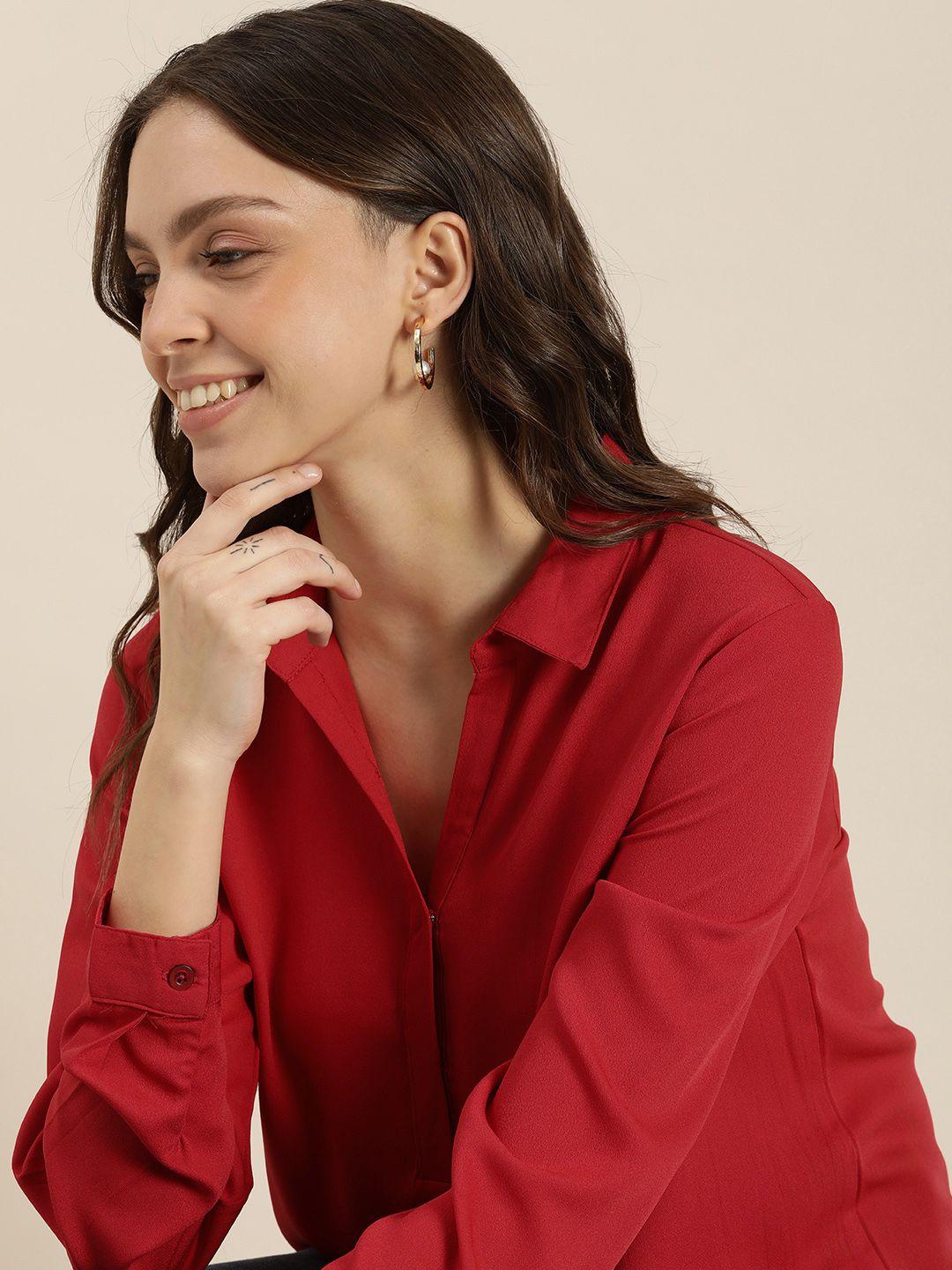 her by invictus women red solid shirt style top