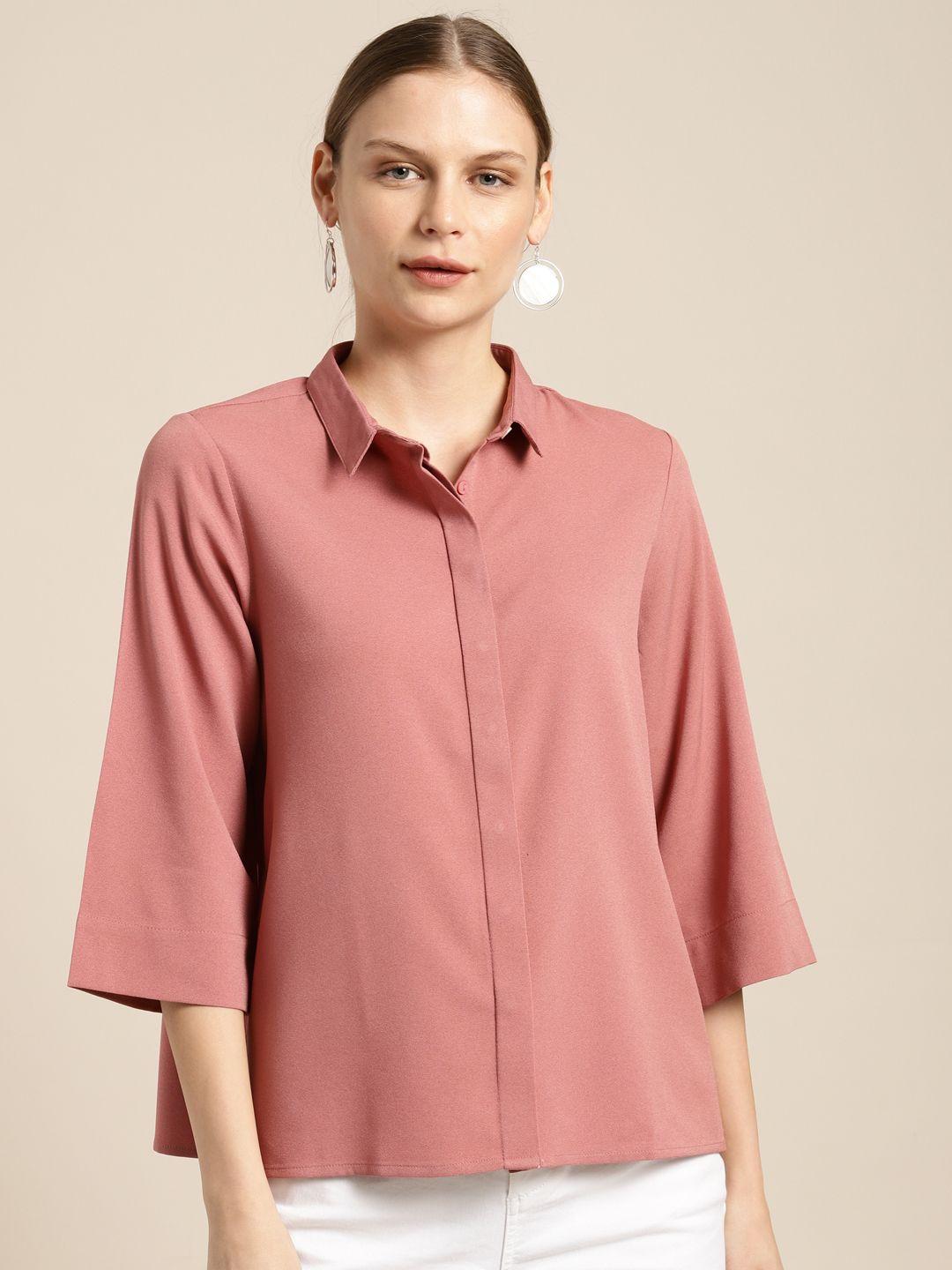 her by invictus women rose regular fit solid smart casual shirt