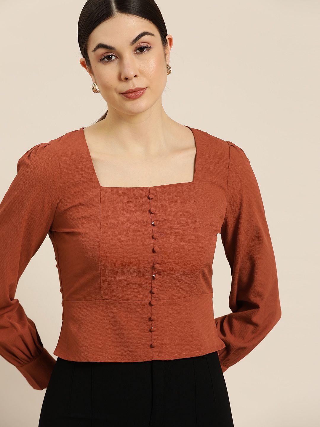 her by invictus women rust brown textured formal top