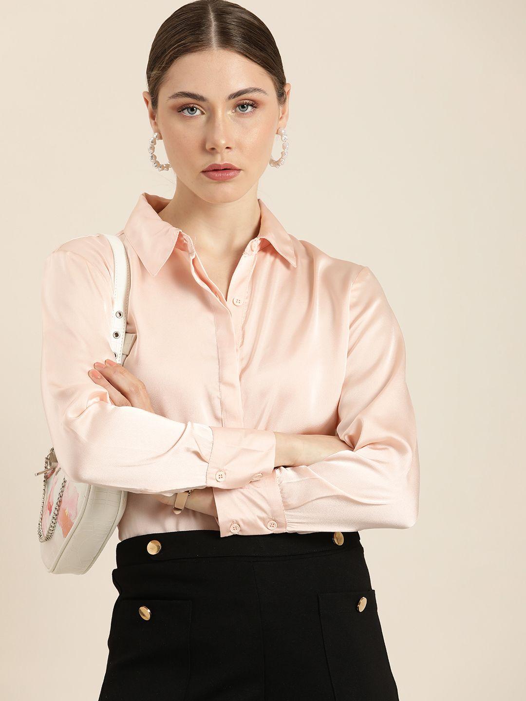 her by invictus women satin finish spread collar casual shirt