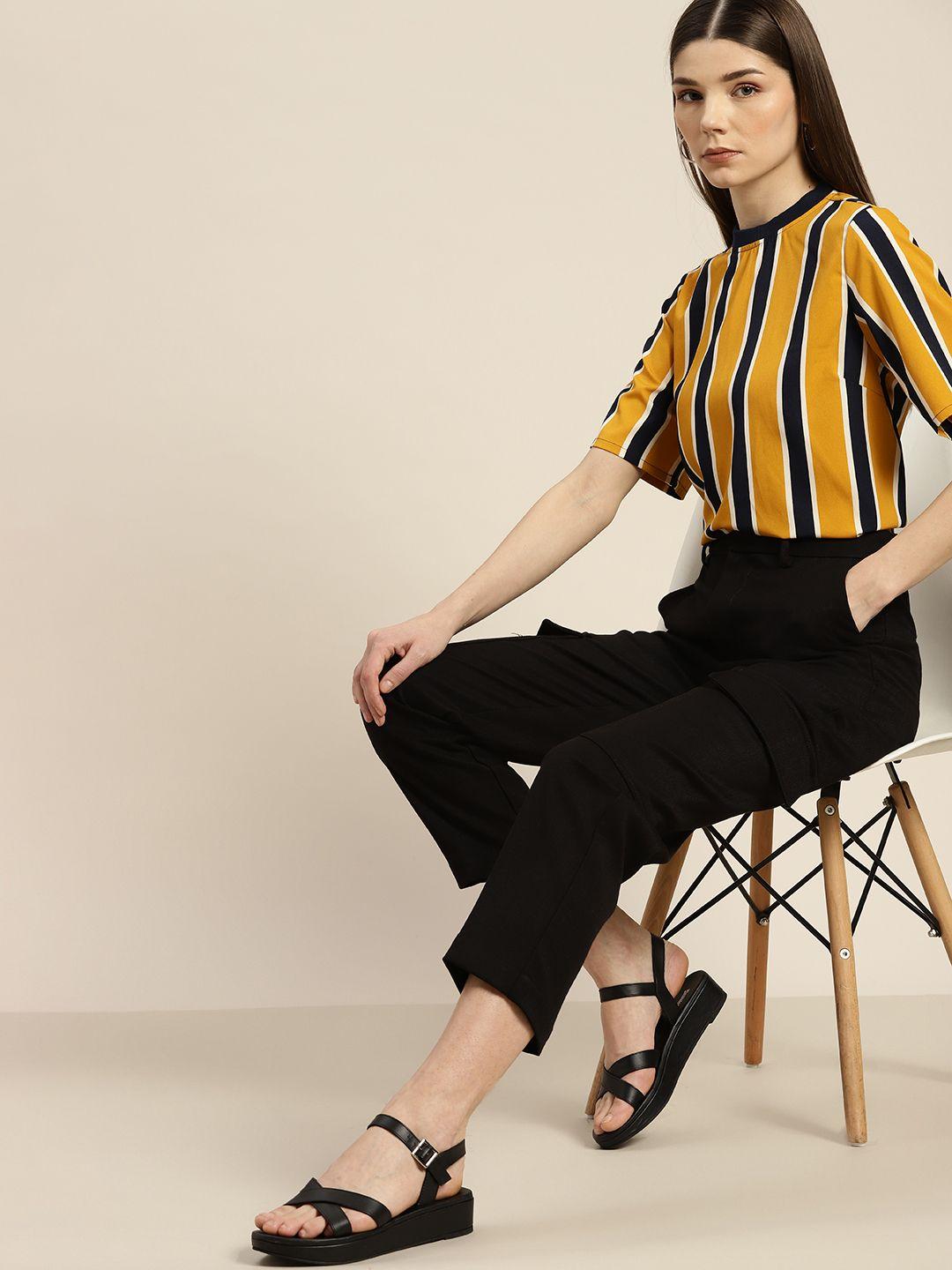 her by invictus women yellow & navy blue striped top