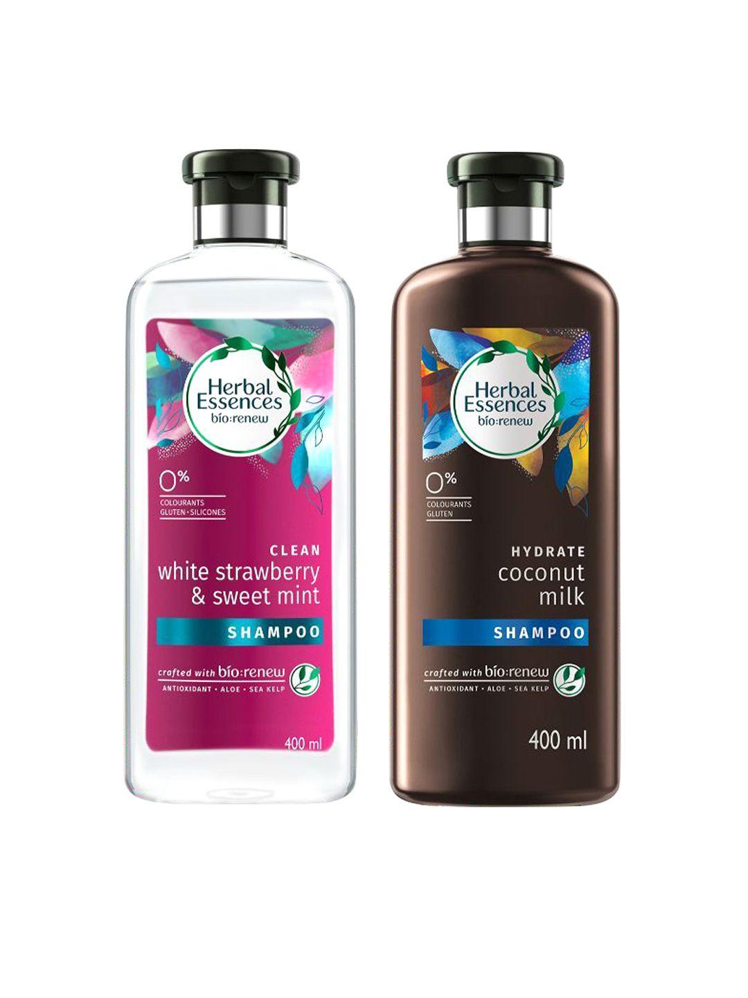 herbal essences set of white strawberry & sweet mint shampoo & coconut milk shampoo